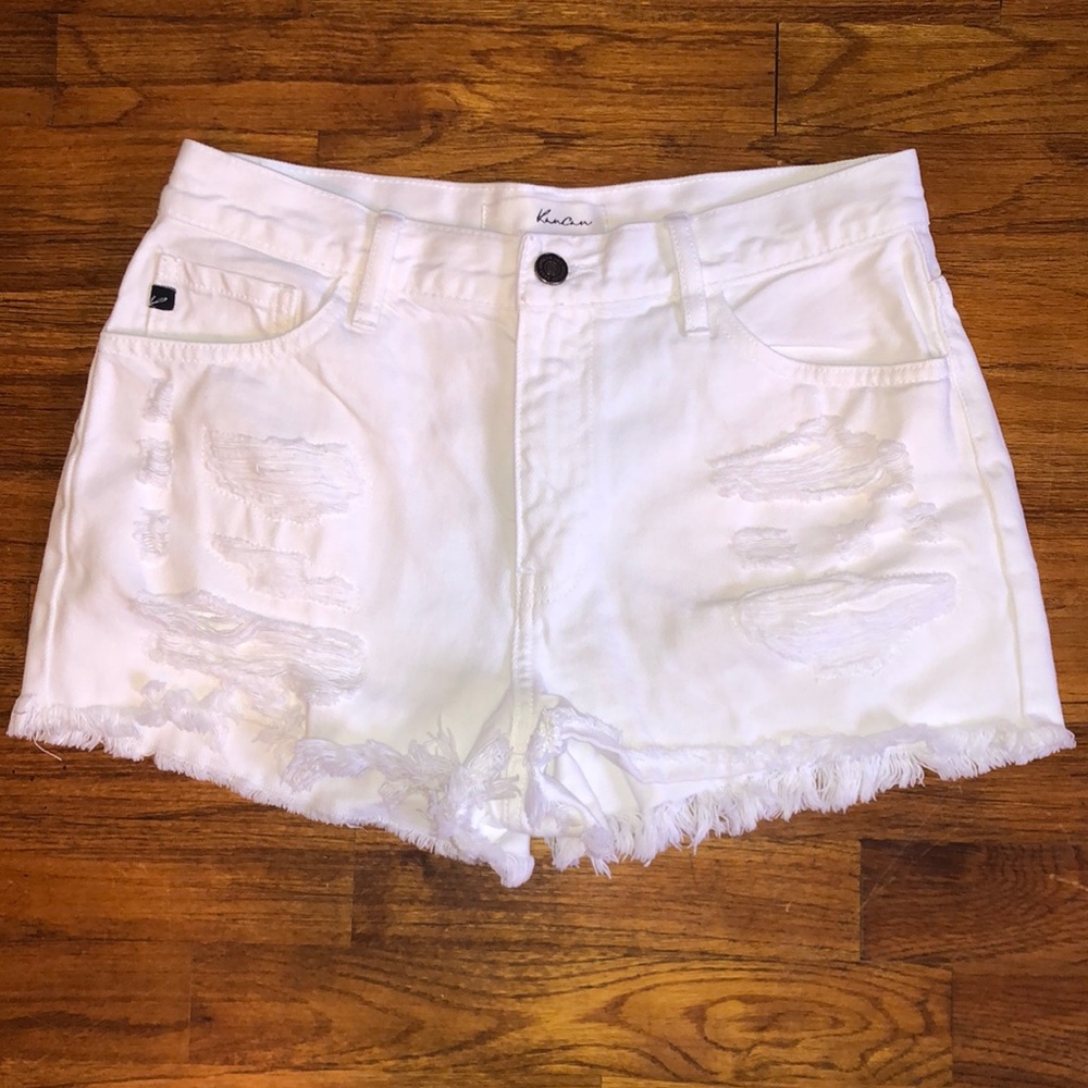 KanCan White Distressed High Rise Shorts womens summer